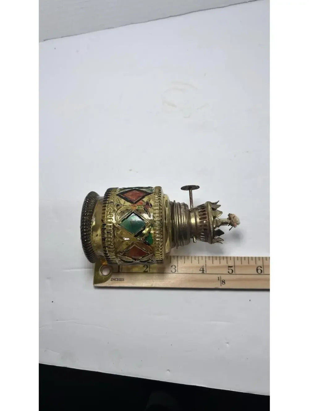 Sail Boat Brand Oil Lamp Stained Glass 1960's Retro Vintage Amber BASE ONLY